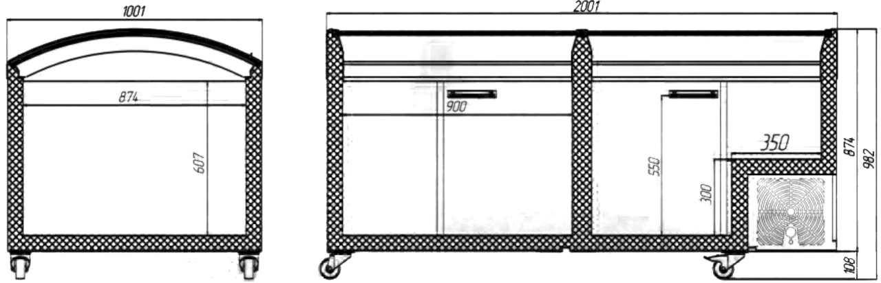 Схема Морозильная бонета Юка с гнутым стеклом M1000V